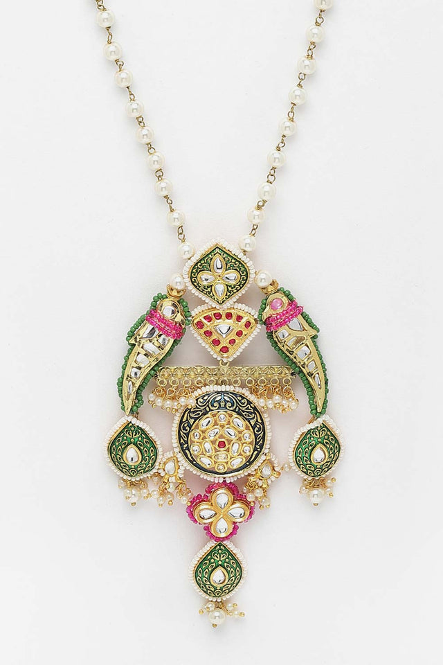 Multicolor Gold-Plated Kundan And Pearls Necklace