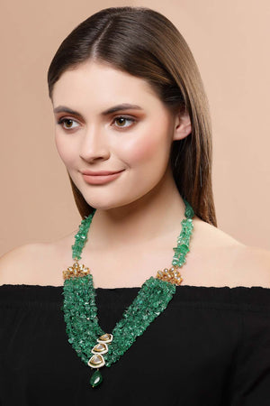 Green And White Gold-Plated Kundan And Pearls Necklace