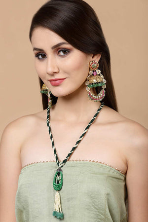 Green And Gold Gold-Plated Kundan And American Diamonds Bead Necklaces