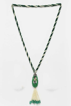 Green And Gold Gold-Plated Kundan And American Diamonds Bead Necklaces