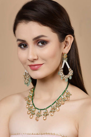 Yellow And Green Gold-Plated Kundan And Pearls Bead Necklaces