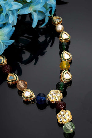 Red And Blue Gold-Plated Kundan And Pearls Bead Necklaces