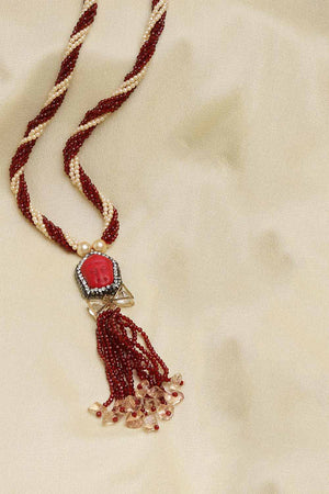 Red And Pink Gold-Plated Kundan And American Diamonds Bead Necklaces