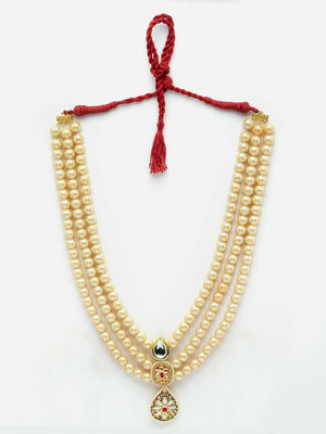 Red And Black Gold-Plated Kundan And Pearls Haar Necklace