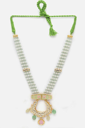 Green And White Kundan And Pearls Haar Necklace