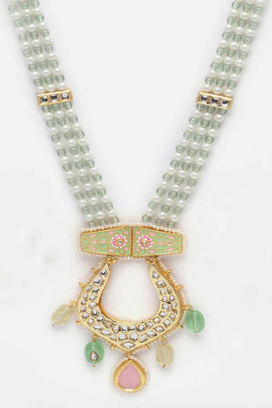Green And White Kundan And Pearls Haar Necklace