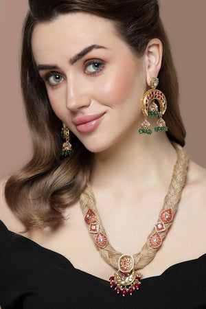 Pink And Red Haar Necklace With Kundan And Pearls