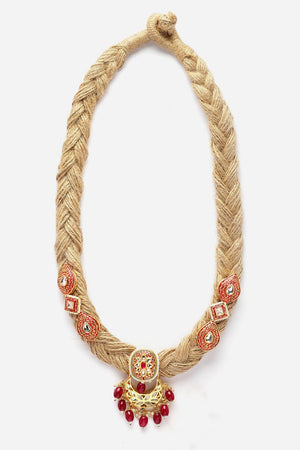 Pink And Red Haar Necklace With Kundan And Pearls