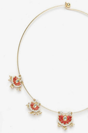 Red And Gold Haar Necklace With Kundan And Pearls
