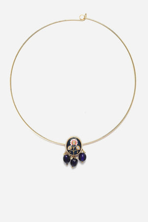 Blue And Gold Haar Necklace With Kundan And Pearls