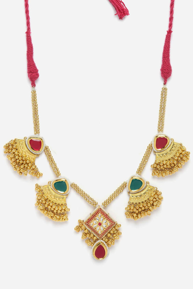 Red And Green Haar Necklace Pearls And Natural Stones