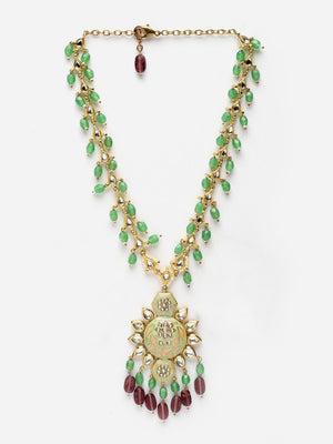 Green And Maroon Haar Necklace With Kundan And Pearls
