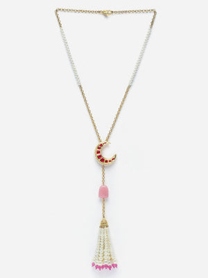 Red And Pink Haar Necklace With Pearls And Natural Stones