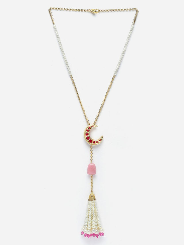 Red And Pink Haar Necklace With Pearls And Natural Stones