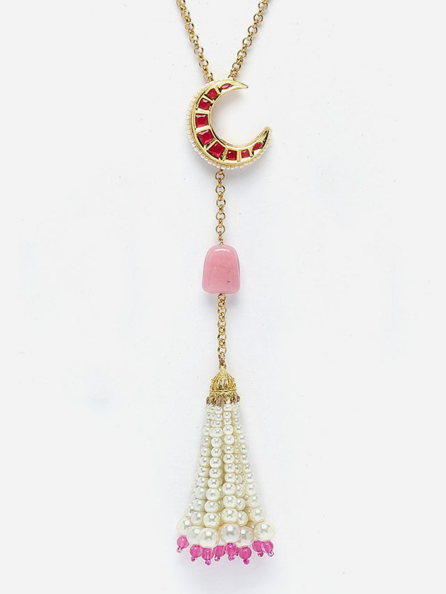 Red And Pink Haar Necklace With Pearls And Natural Stones