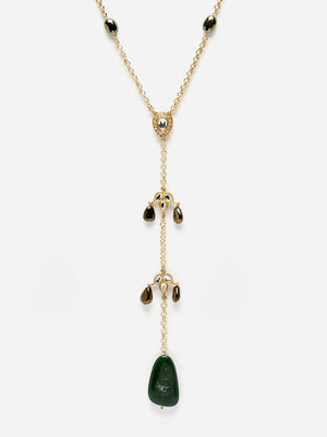 Green And Black Haar Necklace With Kundan And American Diamonds