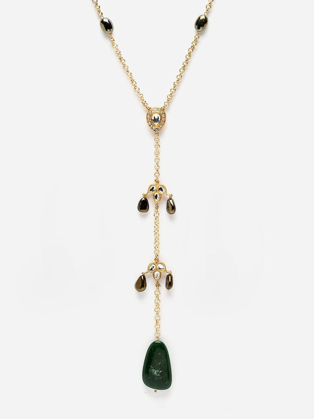 Green And Black Haar Necklace With Kundan And American Diamonds