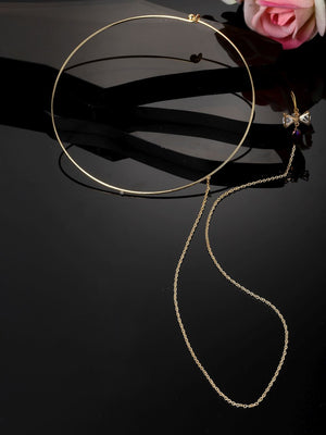 Black And Gold Haar Necklace With American Diamonds And Pearls