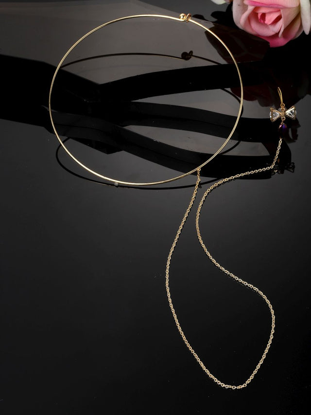 Black And Gold Haar Necklace With American Diamonds And Pearls