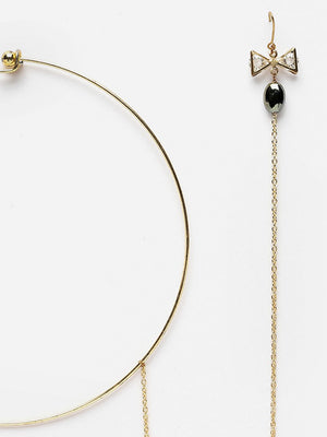 Black And Gold Haar Necklace With American Diamonds And Pearls