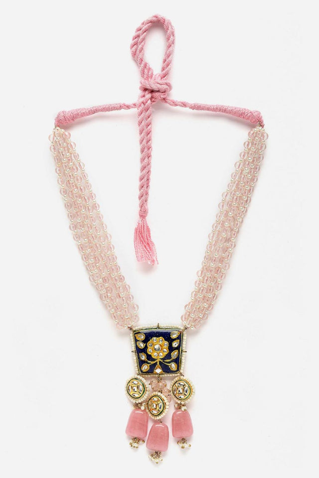 Blue And Pink Haar Necklace Kundan And Pearls