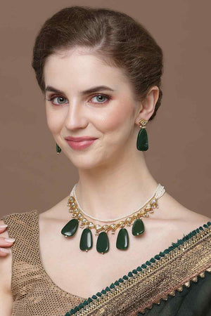 Green And Gold Haar Necklace Kundan And Pearls