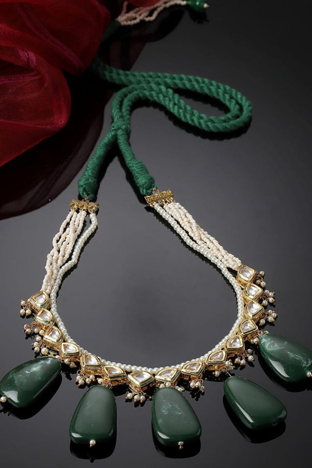 Green And Gold Haar Necklace Kundan And Pearls