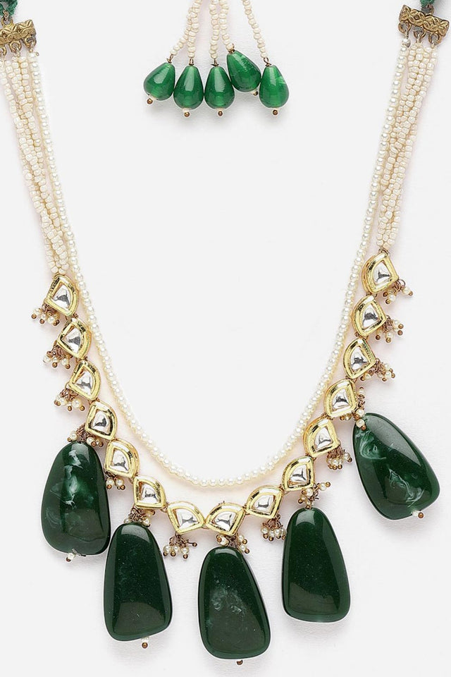 Green And Gold Haar Necklace Kundan And Pearls