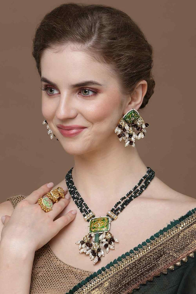 Green And Purple Haar Necklace Kundan And Pearls