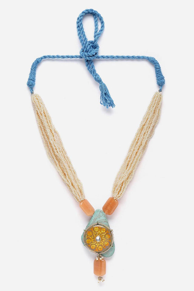 Grey And Yellow Haar Necklace Kundan And Pearls