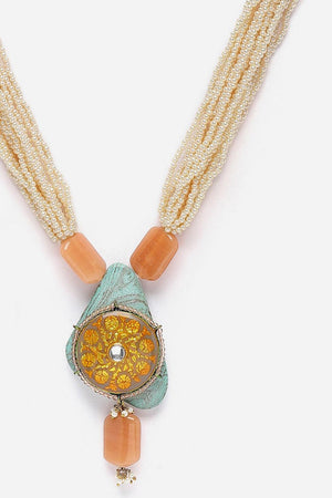 Grey And Yellow Haar Necklace Kundan And Pearls