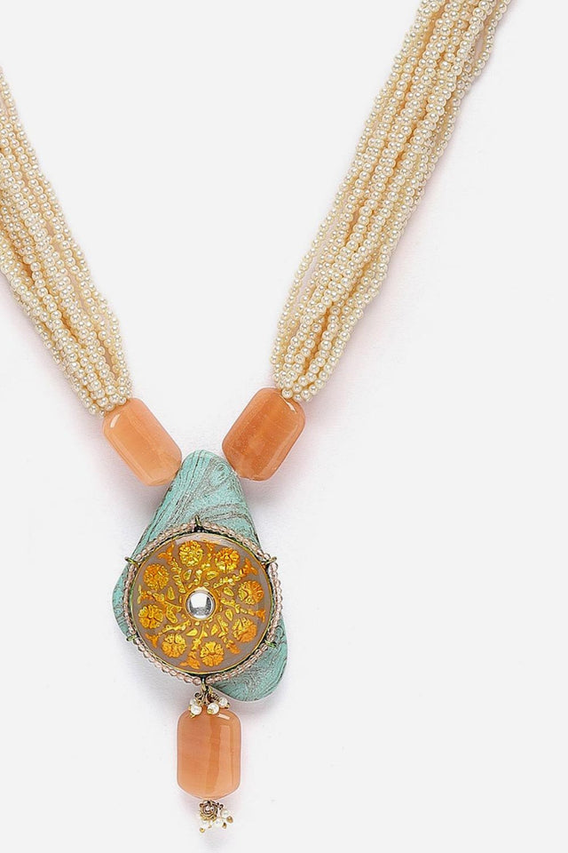 Grey And Yellow Haar Necklace Kundan And Pearls