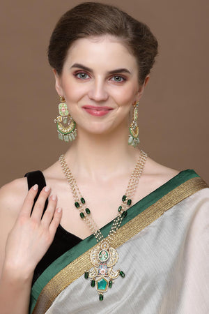 Green And Red Haar Necklace Kundan And Pearls