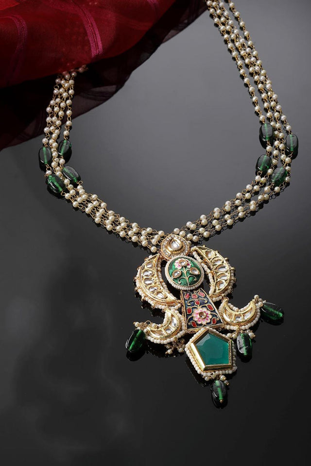 Green And Red Haar Necklace Kundan And Pearls