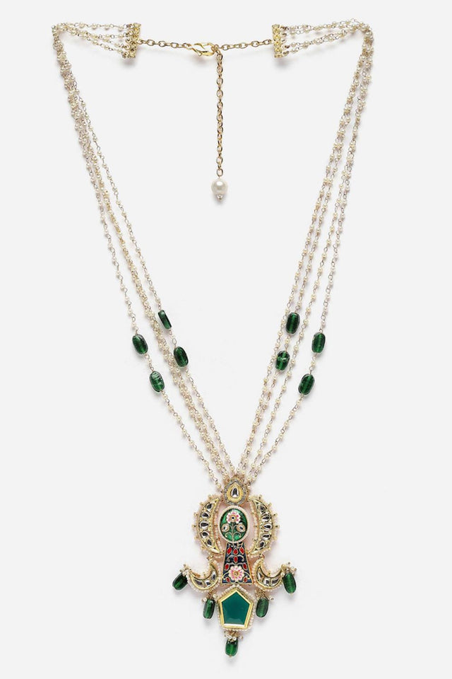Green And Red Haar Necklace Kundan And Pearls