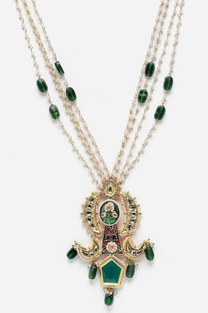 Green And Red Haar Necklace Kundan And Pearls