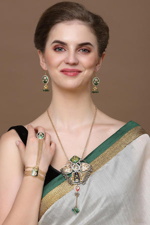 Green And Brown Haar Necklace Kundan And American Diamonds