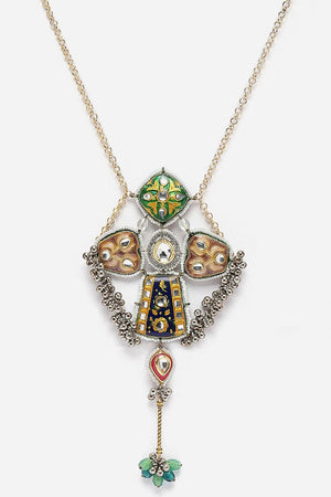 Green And Brown Haar Necklace Kundan And American Diamonds