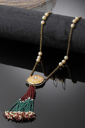 Red And Green Haar Necklace Kundan And Pearls