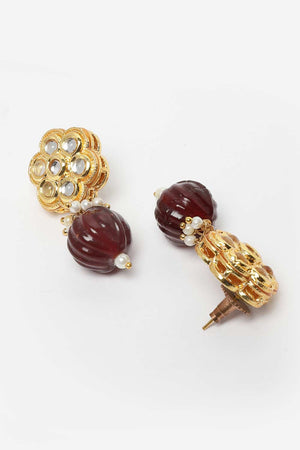 Red And Blue Gold-Plated Kundan And Pearls Earring Sets - Zoom