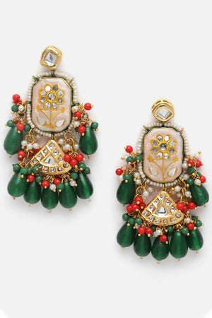 Green And White Kundan And Pearls Necklace And Earring Set (DGNHE23010)