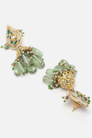 Green And White Kundan And Pearls Necklace And Earring Set (DGNHE23011)