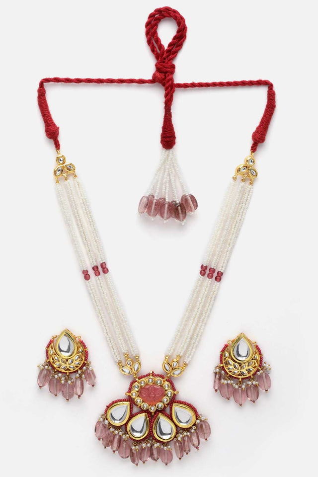 Purple And Gold Kundan And Pearls Necklace And Earring Set