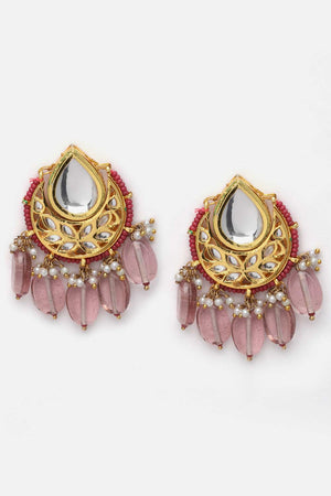 Purple And Gold Kundan And Pearls Necklace And Earring Set