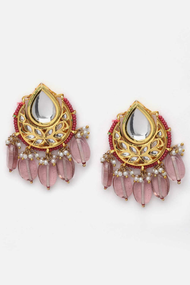 Purple And Gold Kundan And Pearls Necklace And Earring Set