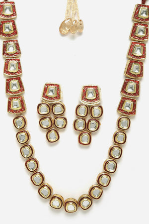 Red And Gold Necklace With Earring Jewelry Set Kundan And Pearls