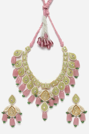 Green And Pink Necklace With Earring Jewelry Set Kundan And Pearls
