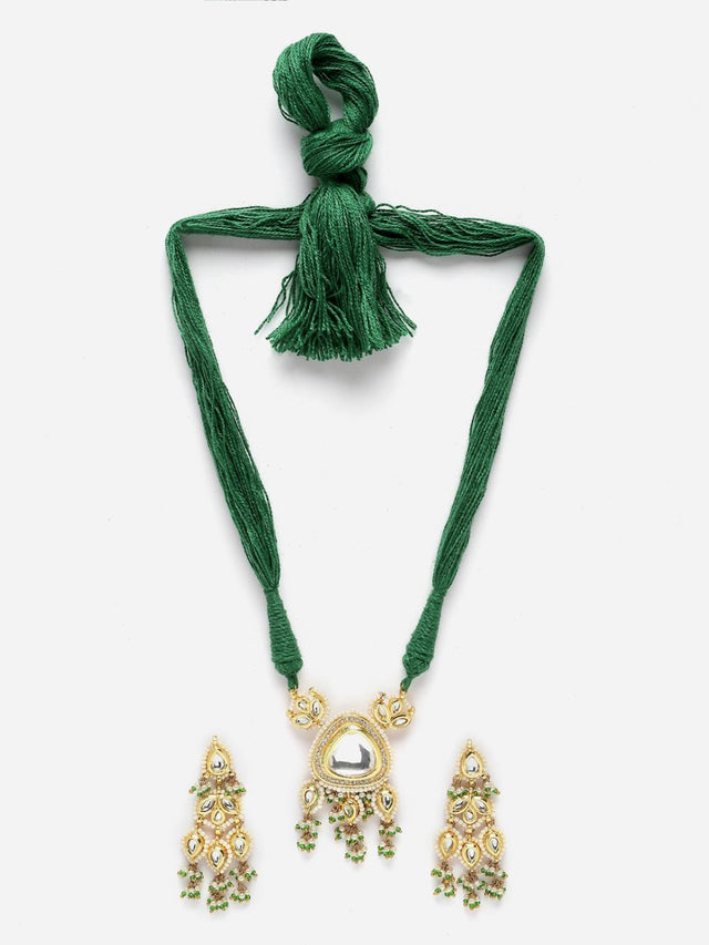 Green And Gold Necklace With Earring Jeweler Set With Kundan And American Diamonds
