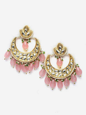 Pink And Gold Necklace With Earring Jeweler Set With Kundan And Pearls