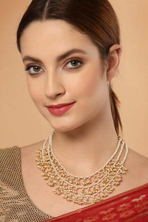Gold And White Gold-Plated Kundan And Pearls Necklace
